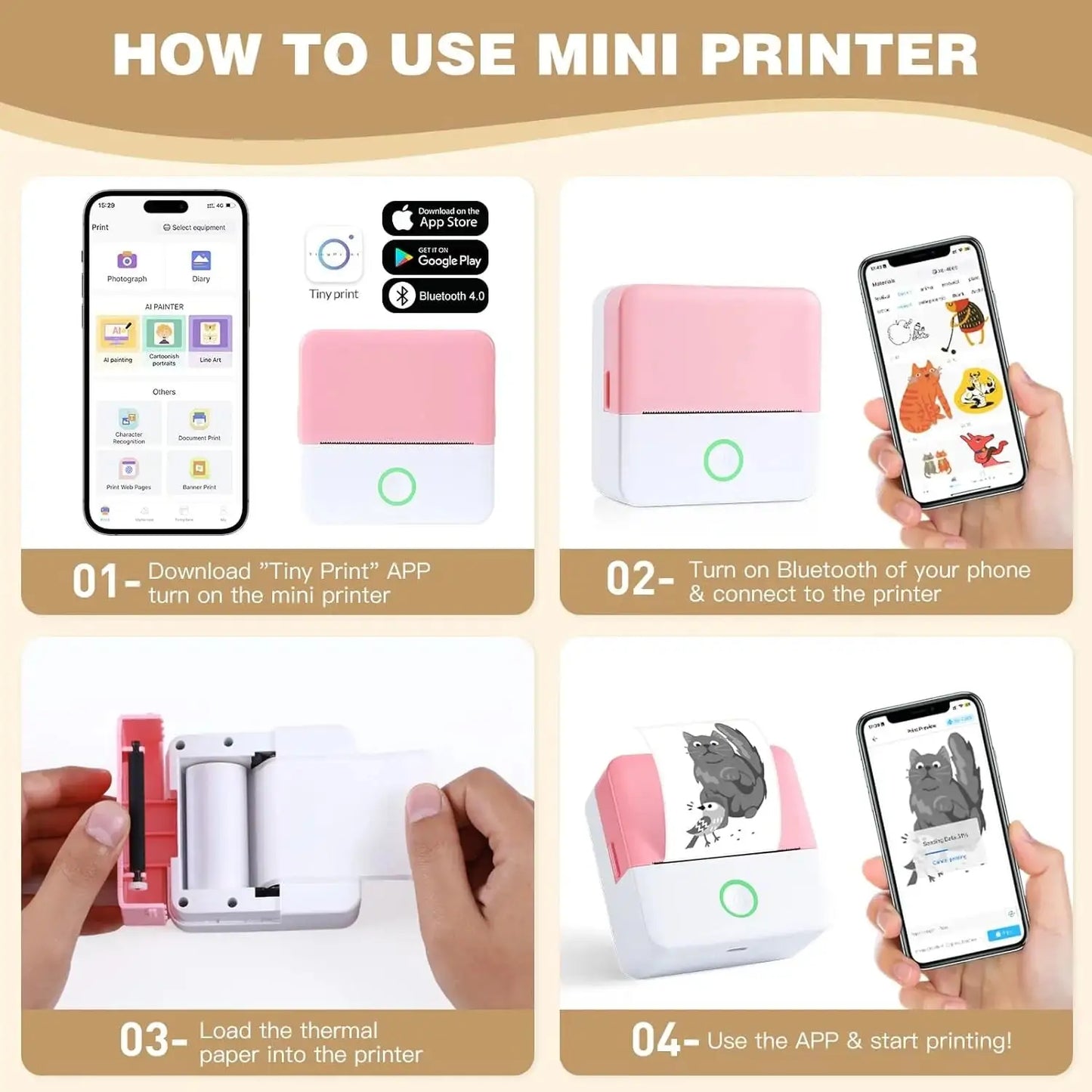 Portable Inkless Mini Sticker Printer - BlueTooth Wireless For Ios & Android